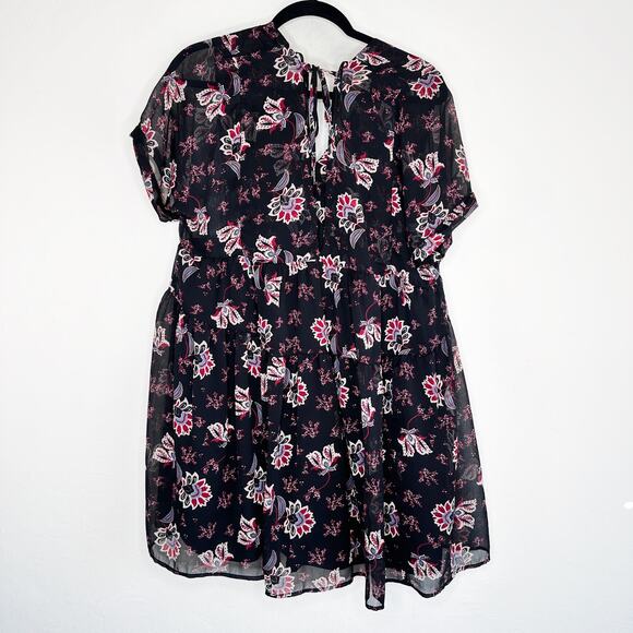 Patrons of Peace Adele Tie Back Paisley Floral Short Sleeve Babydoll Mini Dress - Picture 5 of 14